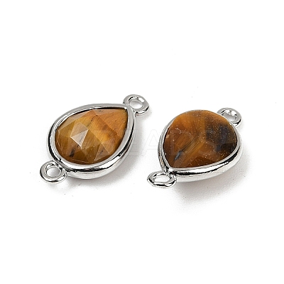 Natural Tiger Eye Faceted Connector Charms G-L514-048G-04-1