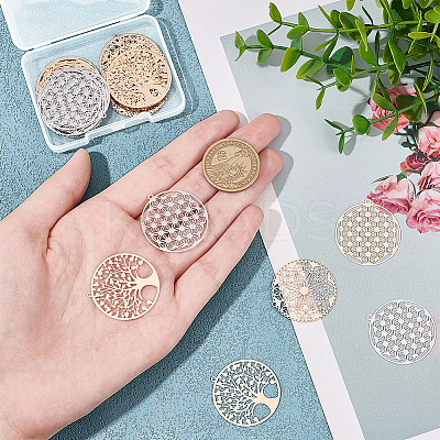 36Pcs 6 Style Rack Plating Brass Filigree Pendants KKC-UN0001-01-1