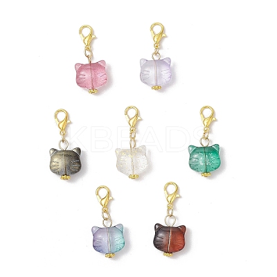 Cat Head Glass Pendants Decorations HJEW-JM03609-1