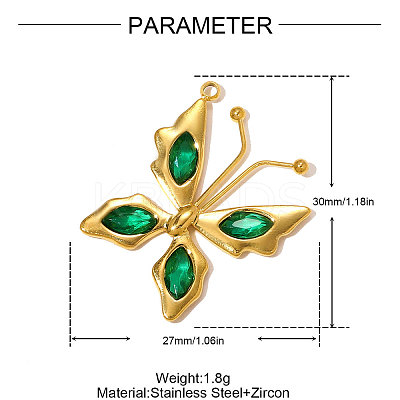 304 Stainless Steel Cubic Zirconia Pendants STAS-OY010-05G-1