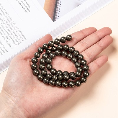 Natural Pyrite Beads Strands G-L031-8mm-01-1