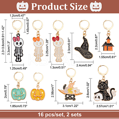Halloween Theme Alloy Enamel Pendant Stitch Markers HJEW-AB00230-1