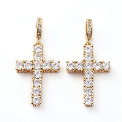 Brass Micro Pave Clear Cubic Zirconia Pendants ZIRC-L076-031G-1