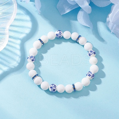 Dyed & Heated Natural Mashan Jade Round Beads Stretch Bracelets for Women BJEW-JB12207-1