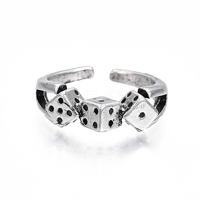 Alloy Triple Dice Open Cuff Ring for Men Women RJEW-T009-35AS-1