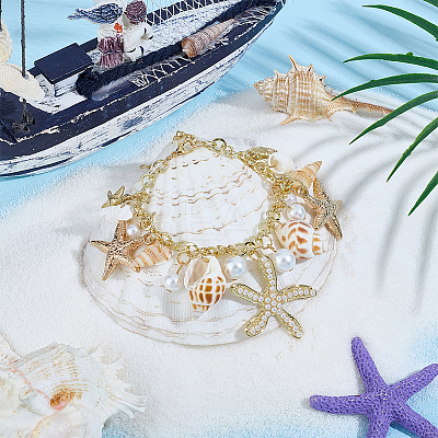 Trendy Shell Charm Bracelets BJEW-PH0002-01-1