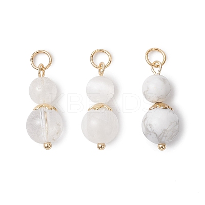 3Pcs 3 Styles Natural Quartz Crystal & Selenite & Howlite Round Beaded Pendants PALLOY-JF04701-06-1