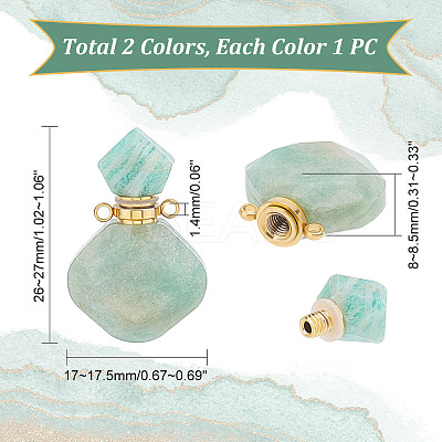 2Pcs 2 Colors  Rhombus Natural Amazonite Perfume Bottle Pendants G-UN0001-19B-1