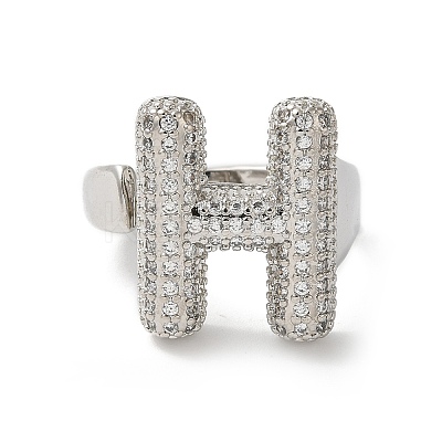 Letter Brass Micro Pave Clear Cubic Zirconia Open Cuff Ring for Women RJEW-N046-03H-P-1
