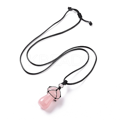 Natural Rose Quartz Mushroom Pendant Necklace NJEW-E065-01D-1