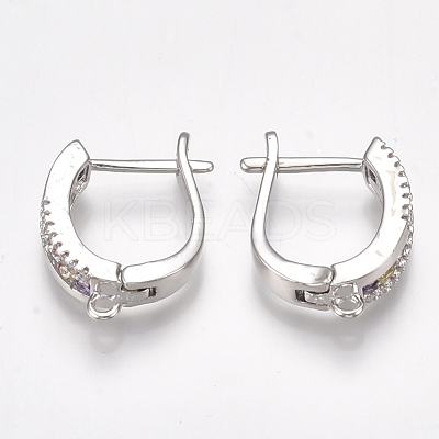 Brass Micro Pave Cubic Zirconia Hoop Earring Findings with Latch Back Closure EJEW-S201-105-1