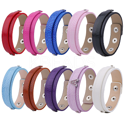 10Pcs 10 Colors Snap PU Leather Bracelet Wristband BJEW-CL0001-27-1