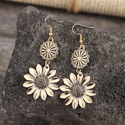 Sunflower Zinc Alloy Dangle Earrings FS-WG9DD1F-02-1