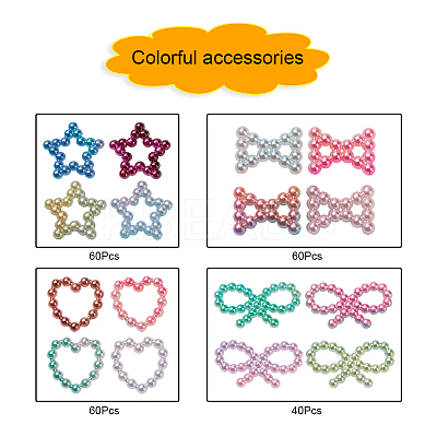 220Pcs 4 Styles Rainbow ABS Plastic Imitation Pearl Linking Rings OACR-YW0001-18-1