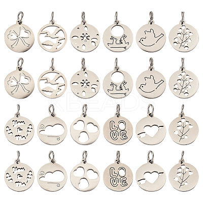 24Pcs 12 Styles 304 Stainless Steel Charms STAS-TA0002-31-1