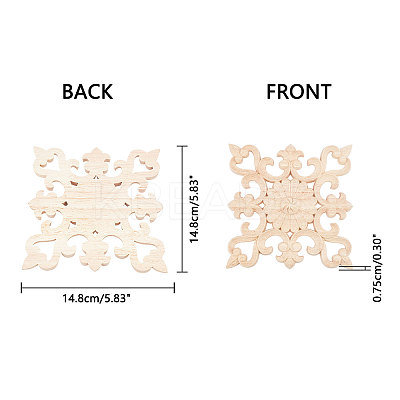 Natural Solid Wood Carved Onlay Applique Craft WOOD-WH0101-64-1