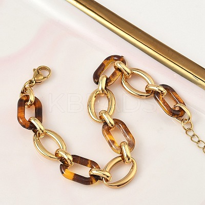 304 Stainless Steel & Resin Oval Link Chain Bracelets for Women BJEW-A169-10G-1