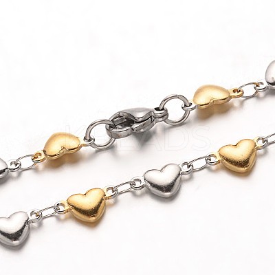 304 Stainless Steel Heart Link Bracelets X-BJEW-M121-03GP-1