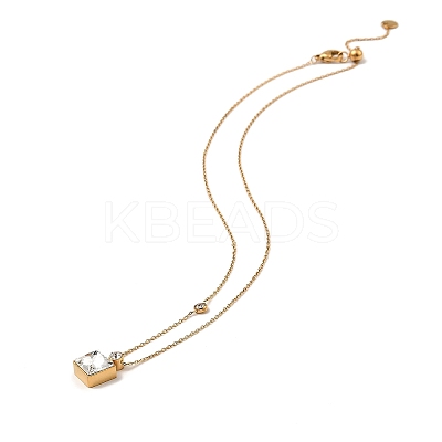 Glass Square Pendant Necklace NJEW-G106-01G-02-1