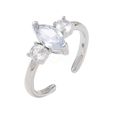 Brass Micro Pave Cubic Zirconia Cuff Open Rings for Women RJEW-L343-14P-1