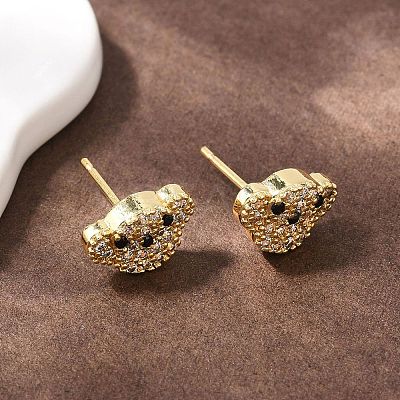 Brass Micro Pave Clear Cubic Zirconia Dog Stud Earrings EJEW-F400-09G-1