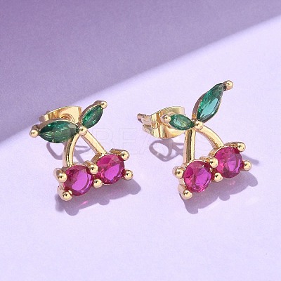 Brass Cubic Zirconia Stud Earrings LS-EJEW-Q017-02G-1