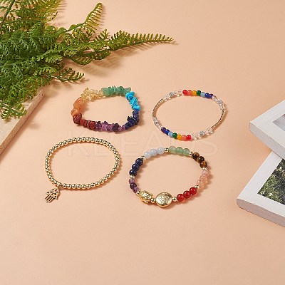 4Pcs 4 Style Natural Mixed Gemstone Beaded Stretch Bracelets Set BJEW-JB09222-1