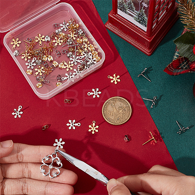 40Pcs 2 Colors 201 Stainless Steel Snowflake Stud Earring Findings STAS-UN0047-60-1