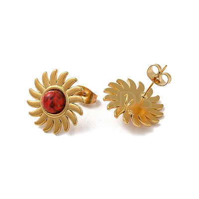 Natural Picasso Jasper Sun Stud Earrings LS-EJEW-D075-01B-G-1