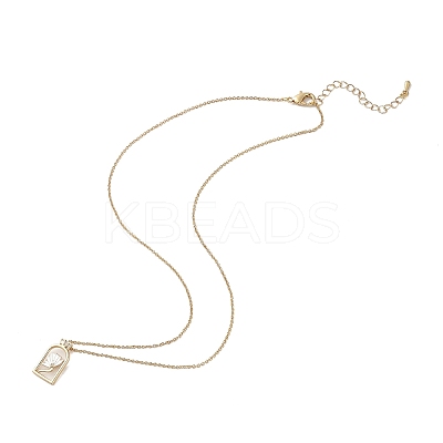 Arch with Flower Brass Enamel Pendant Necklaces NJEW-H051-06G-1