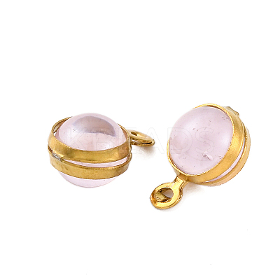 304 Stainless Steel Wrapped Dyed Natural Quartz Round Charms STAS-H235-01G-03-1