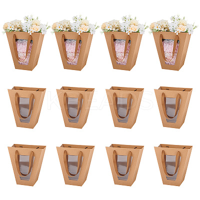 Trapezoid Paper Flower Gift Tote Bags with Plastic Visible Window ABAG-WH0045-25A-1