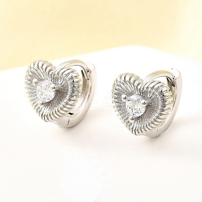 Heart Brass Micro Pave Clear Cubic Zirconia Hoop Earrings EJEW-Z121-05P-1