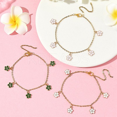 3Pcs 3 Colors Flower Alloy Enamel Charm Bracelets BJEW-JB12285-1