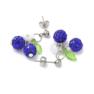 Cherry 304 Stainless Steel Handmade Polymer Clay Rhinestone Dangle Stud Earrings EJEW-JE06429-01-1