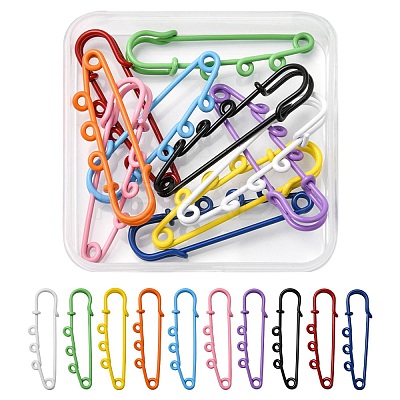 10Pcs 10 Colors Spray Painted Iron Brooch Findings IFIN-YW0001-55B-1