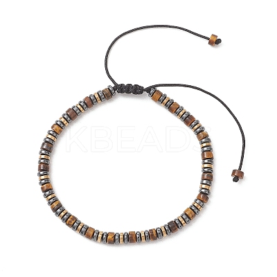 Non-magnetic Synthetic Hematite & Natural Tiger Eye Disc Beads Braided Bead Bracelets for Women Men BJEW-JB13298-1