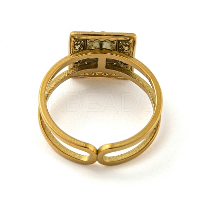 Ion Plating(IP) 304 Stainless Steel Rhinestone Square Finger Rings for Women Men STAS-Z060-01G-1