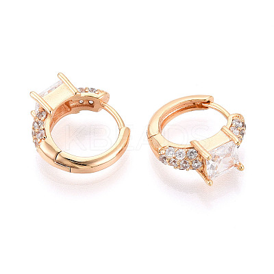 Brass Micro Pave Clear Cubic Zirconia Square Hoop Earrings EJEW-T048-44G-1