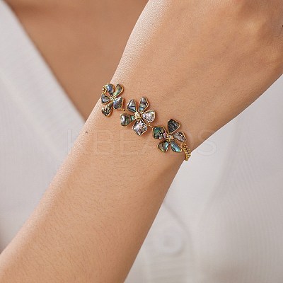 Natural Abalone Shell 304 Stainless Steel 3 Flower Link Bracelets for Women WGFB39D-01-1