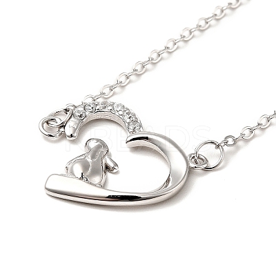 Rhodium Plated 925 Sterling Silver Rabbit with Heart Pendant Necklace with Clear Cubic Zirconia for Women NJEW-E034-02P-1