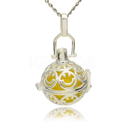 Silver Color Plated Brass Hollow Round Cage Pendants KK-J216-18S-1