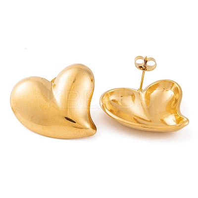 Ion Plating(IP) Heart 304 Stainless Steel Stud Earrings for Women EJEW-L272-033G-03-1
