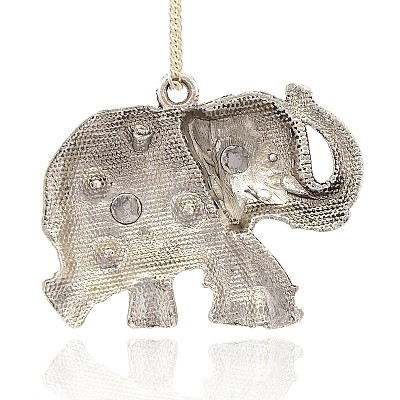 Antique Silver Alloy Rhinestone Elephant Pendants PALLOY-J204-02AS-1