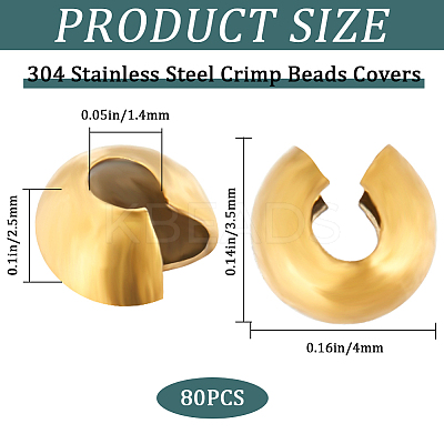 80Pcs PVD Vacuum Plating 304 Stainless Steel Crimp Beads Covers STAS-CN0001-66-1