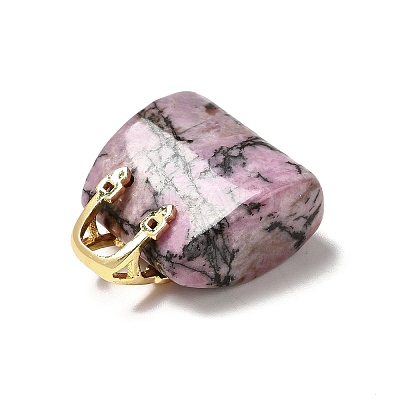 Natural Rhodonite Brass Pendants KK-E274-01G-21-1