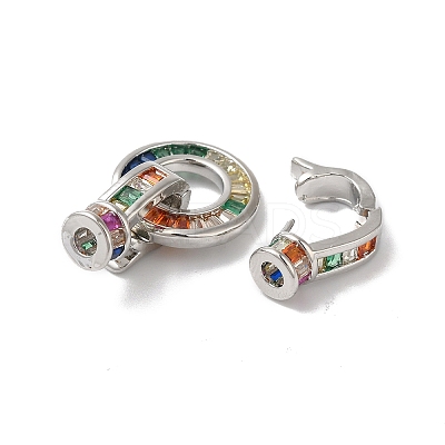 Rack Plating Brass Micro Pave Colorful Cubic Zirconia Fold Over Clasps KK-A222-01B-01P-1
