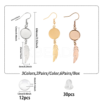 6 Pairs 6 Color Blank Clear Glass Dome Dangle Earrings EJEW-AB00013-1