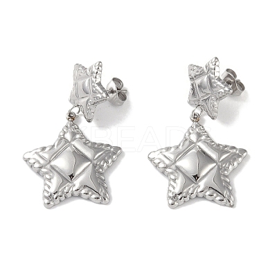 Non-Tarnish Texture Star 304 Stainless Steel Dangle Earrings EJEW-L283-018P-1