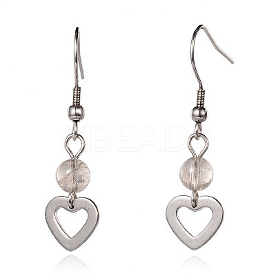 Heart Natural Gemstone Dangle Earrings EJEW-JE01884-1